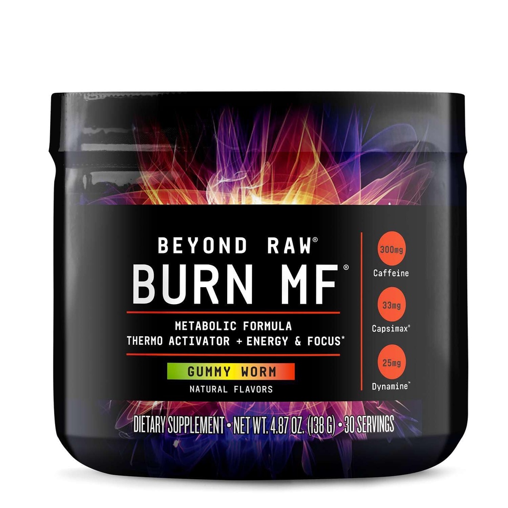 BEYOND RAW 燃烧 MF, 元配方, 热力激活器, 支持能量和焦点, Gummy Worm, 30 services