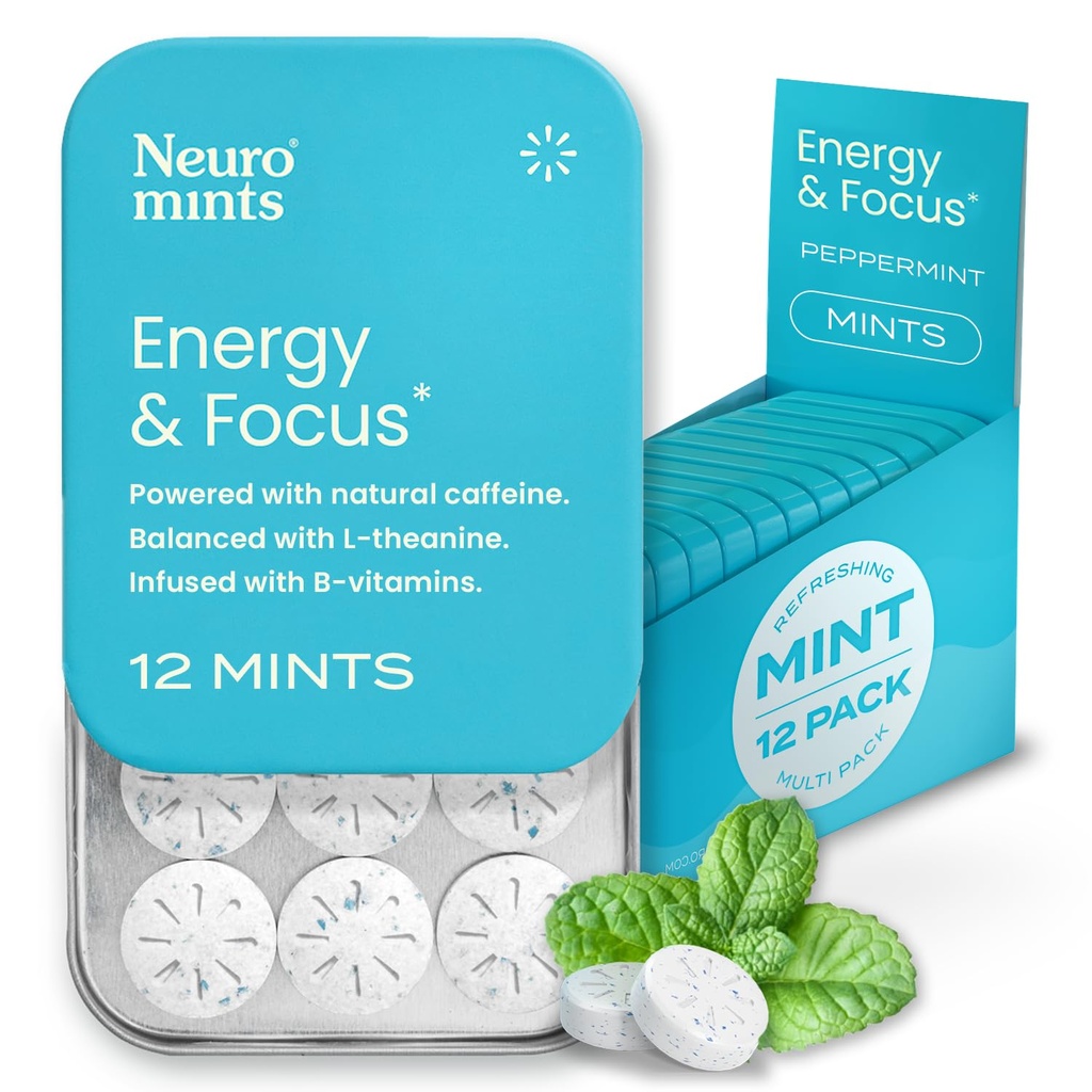 NeuroGum Energy Cafeine Mints (144 Piects) - 配有L-Teanine + Natural Cafeine + Vitamin B12 & B6的无糖食品 - 女性与男性的诺诺特能源与焦点补充 - Keto & Vegan, Peppermint Flavor