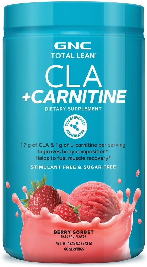 GNC 总精液CLA + Carnitine → 改善身体组成和燃料肌肉恢复, 兴奋剂和糖类自由 → Berry Sorbet → 60 服务