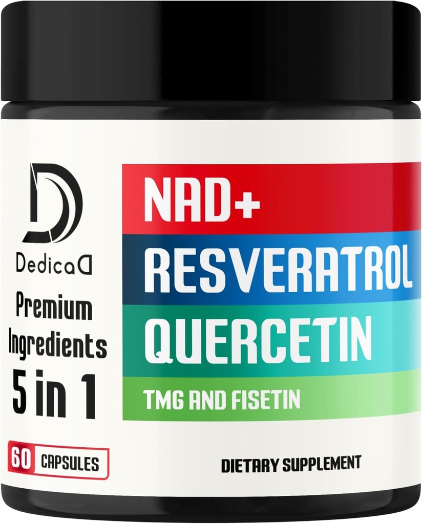 NAD补编500mg - 纯NAD补编 - 与Fisetin,TMG,Resveratrol和Quercetin组合 - 能源和DNA修复,老化防御,大脑功能 - 60个卡普尔