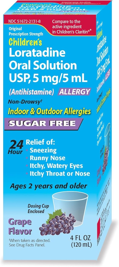 儿童口服、葡萄火焰、24小时不昏睡的打喷嚏、Runny Nose、水眼痒、喉痒或鼻痒、安非他明、室内和室外过敏
