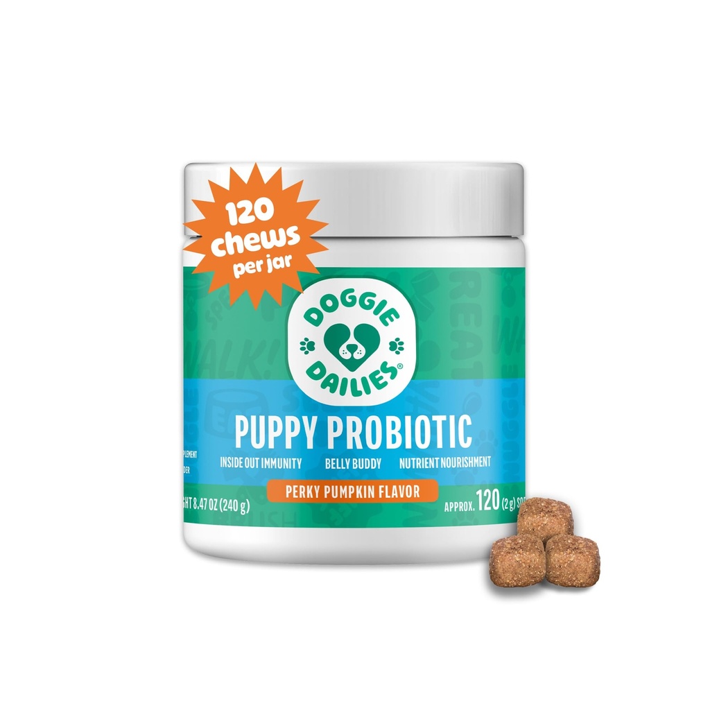 Doggie Dailies Puppy Probiotic,配有消化酶的Puppies Probiotics,促进消化健康,支持免疫系统与整体发展(南瓜) 120 软化菜