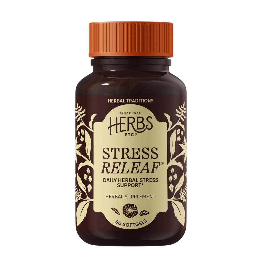 Herbs Etc. 压力ReLeaf - 支持放松的草药补充剂 - 压力支持补充剂 - 无糖糖 - 60 Softgels (60种服务)