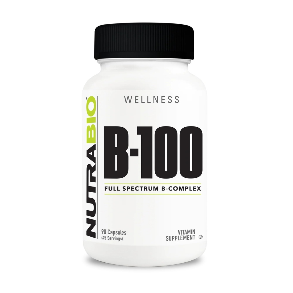 NutraBio B-100, B 维生素复合体, 免疫系统支持, 健康发型, 皮肤, 钉子, 90 蔬菜盖