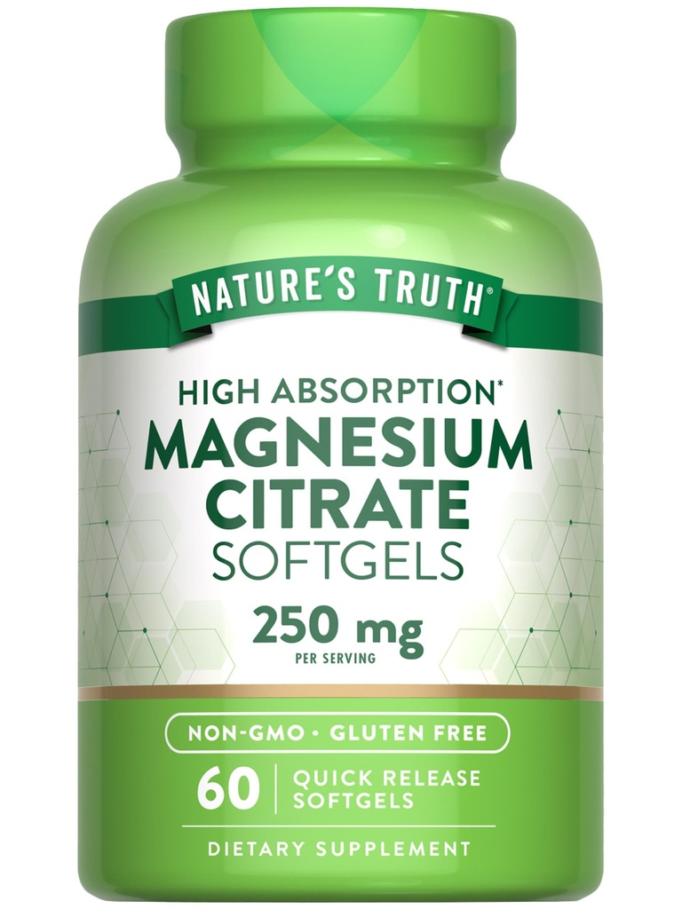 Nature's Truth Magnesium Citrate Softgels → 250mg → 60 Counter → 高吸收 → Non-GMO & Gluten 免费补充