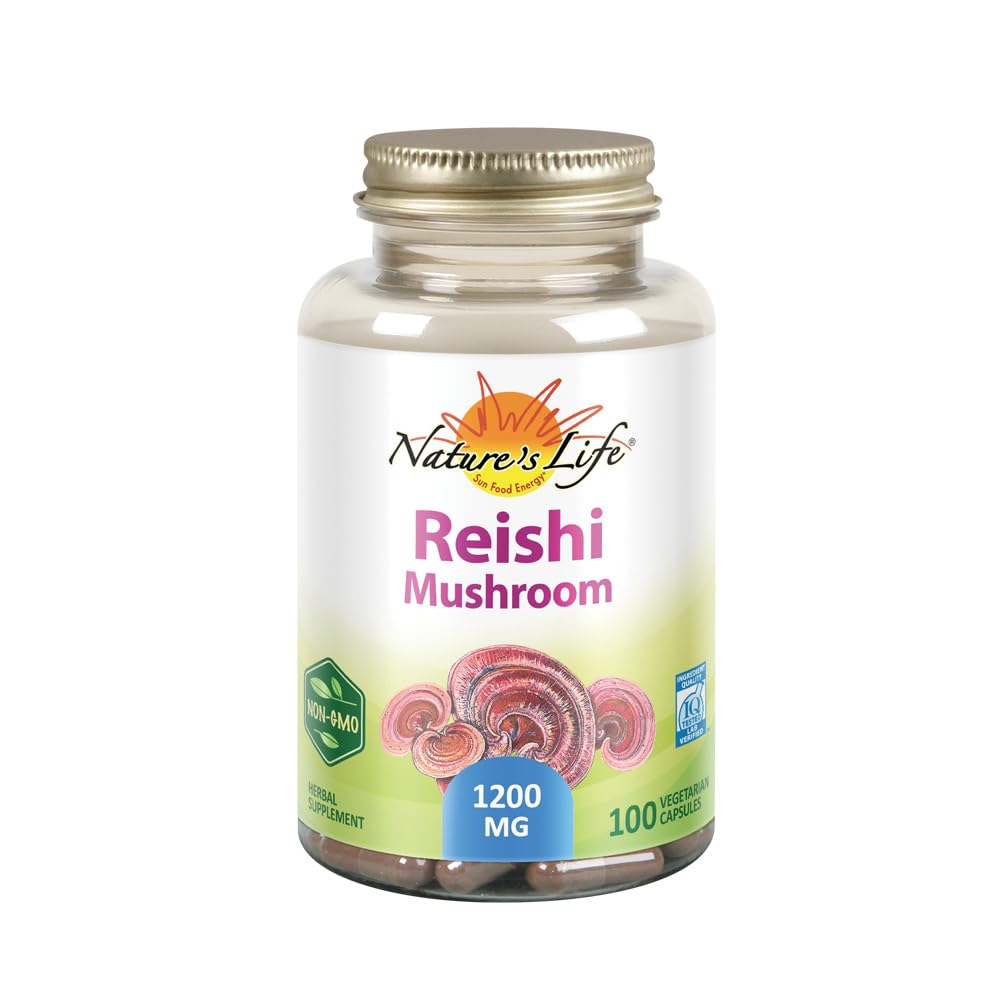 自然生活Reishi蘑菇 1200 mg → 健康免疫功能,能量和Mood支持补充 → 非GMO & Lab 验证 → 100 蔬菜卡普苏尔