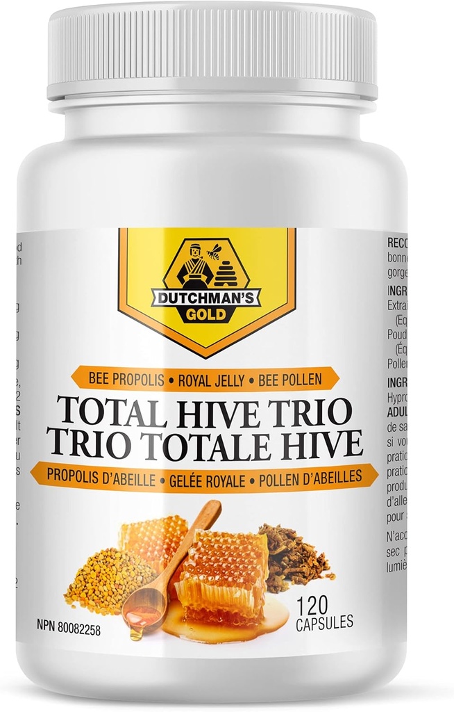 荷蘭人黃金總蜂巢 3Trio Capsules - 120 Veg Caps 约30-60 services - Bee Pollen Royal Jelly & Propolis 補充品 - 抗氧化剂免疫支持的超级食品 - 天然蜂蜜混合物