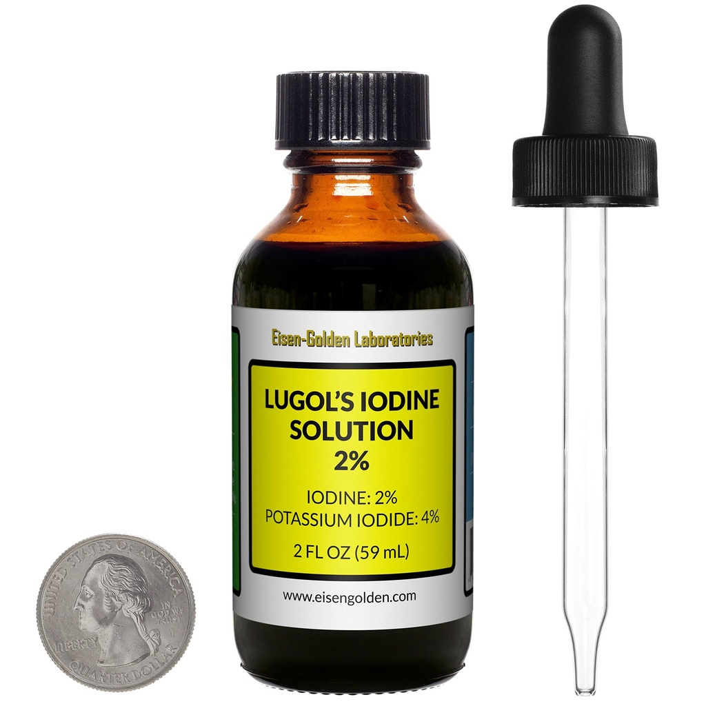 Lugol的碘/ 2% 溶液/ 2 Oz 在琥珀玻璃瓶/ 自由滴水器中