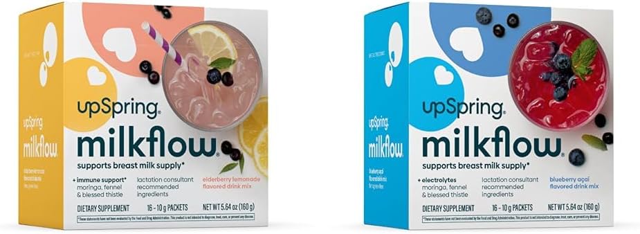 UpSpring Milkflow 母乳喂养补充剂 饮用混合剂 Fenugreek-Free   Moringa | Merderberry Lemonade & Blueberry Acai Flavors |乳补充剂*