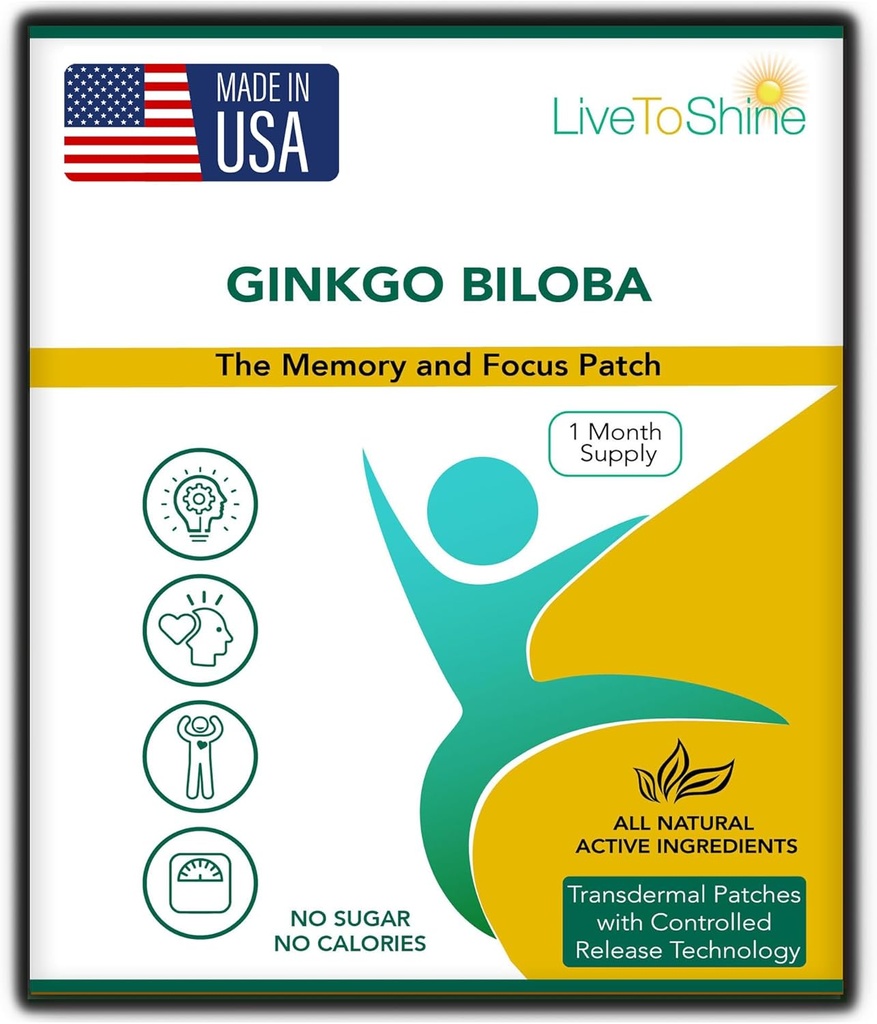 Live to Shine Ginkgo Biloba Patch - 30 Gingko Transdermal Patches - 妇女和男子一个月的供应 - 美国制造