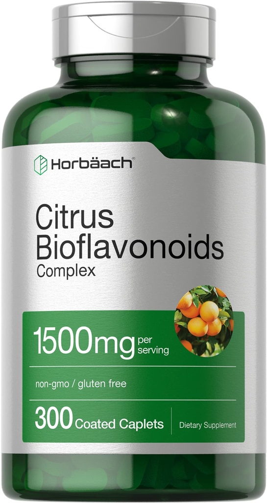Horbäach Citrus Bioflavonoids 补充 | 1500mg | 300 Caplets | Vegetarian, 非 GMO, 和 Gluten 自由公式 | 数值大小
