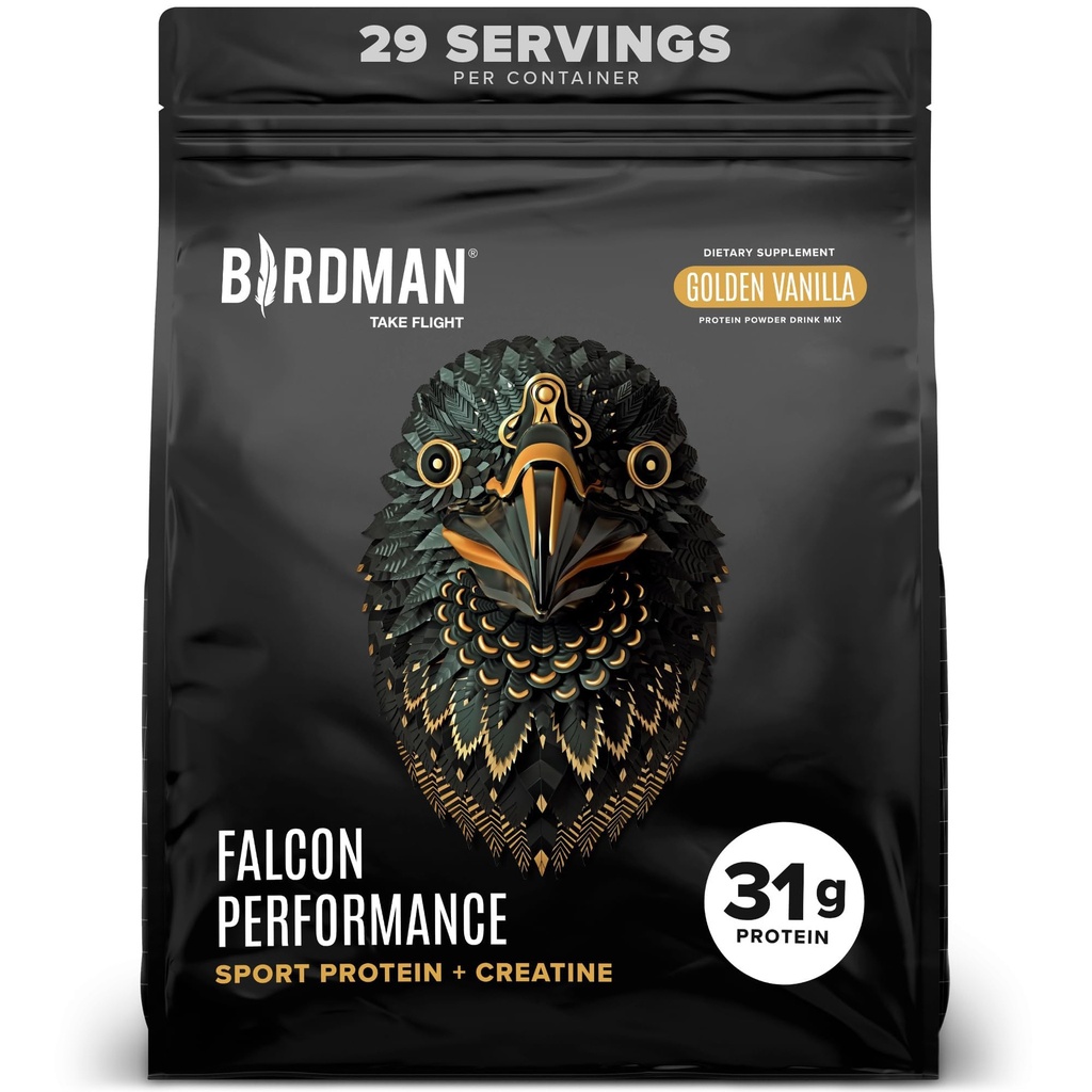 BIRDMAN 猎鹰性能 Vegan 蛋白粉, 31g 蛋白质, 5g Creatine, 5g BCAA, Probiotics, 电解质, 预工作, 低卡布, 无糖和乳制品, 植物基香草蛋白, 29种服务