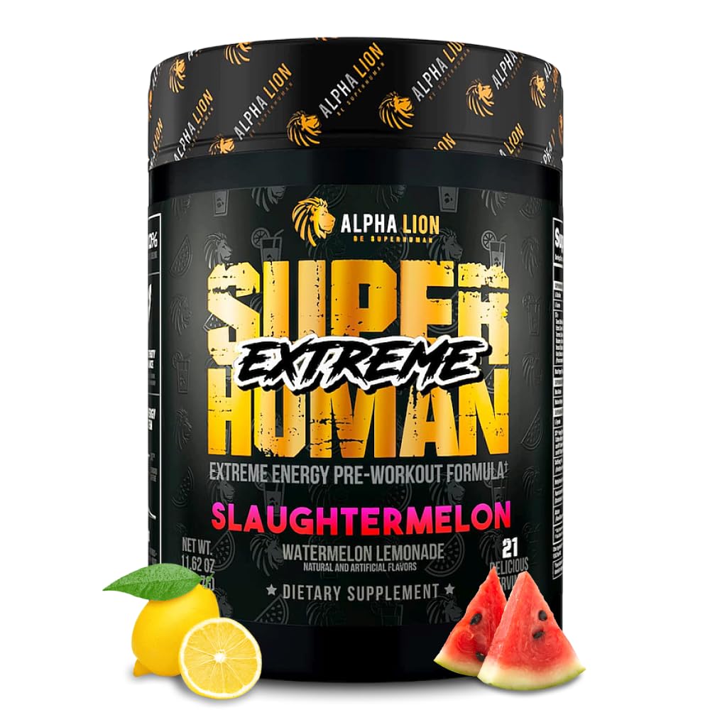 ALPHA LION 超人超高强度前置工作粉,Beta Alanine,L-Taurine & 356mg 三源咖啡因用于可持续能源,Nitric Oxide & Citrulline用于泵(21种服务,屠瓜)