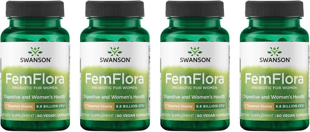 Swanson FemFlora -- -- 支持口腔花朵、GI Tract和阴道花 -- -- 90亿CFU Per Capsule(60个Capsules)(4个包装)的妇女的避孕药