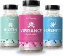 Eu Natural Beauty Bundle - 带有Biotin和Serenity的振动Bundle促进更健康的发型生长,更坚固的钉子,光滑的皮肤