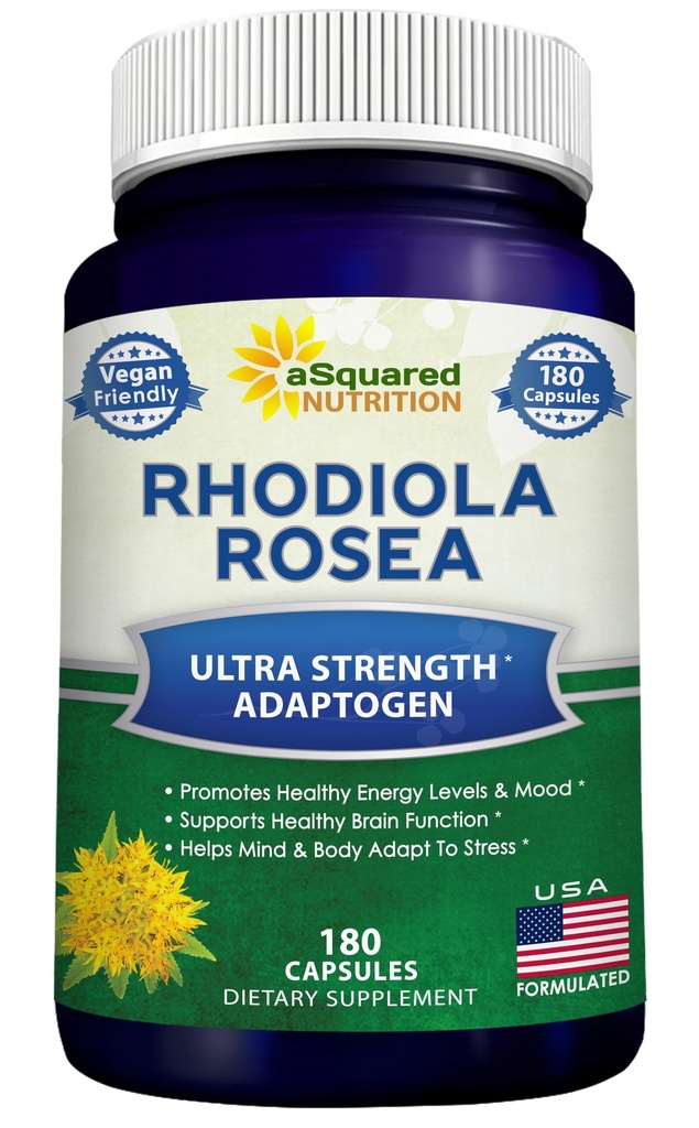 aSquared Nature Rhodiola Rosea Supplement 1000mg - 180 Vegan Capsules - 最大强度 Rhodiola 根提取药片 改善纯能,脑功能和应激救济 - 金根草粉片