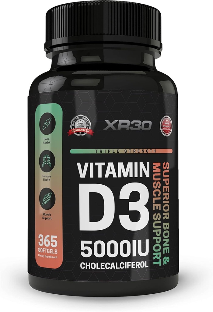 维生素D35000IU 胆固醇 - 高级骨骼和肌肉支持 - 365软胶 - 在美国制造