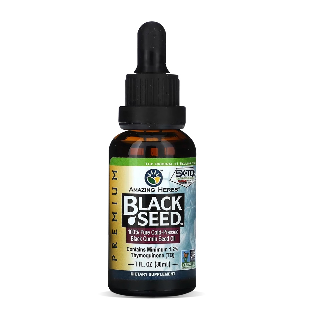 神奇的草药 黑种子油 - 冷压 Nigella Sativa Aids in Digestive Health, 免疫支持,脑功能,联合移动,Gluten Free,非转基因生物 - 1 Fl Oz