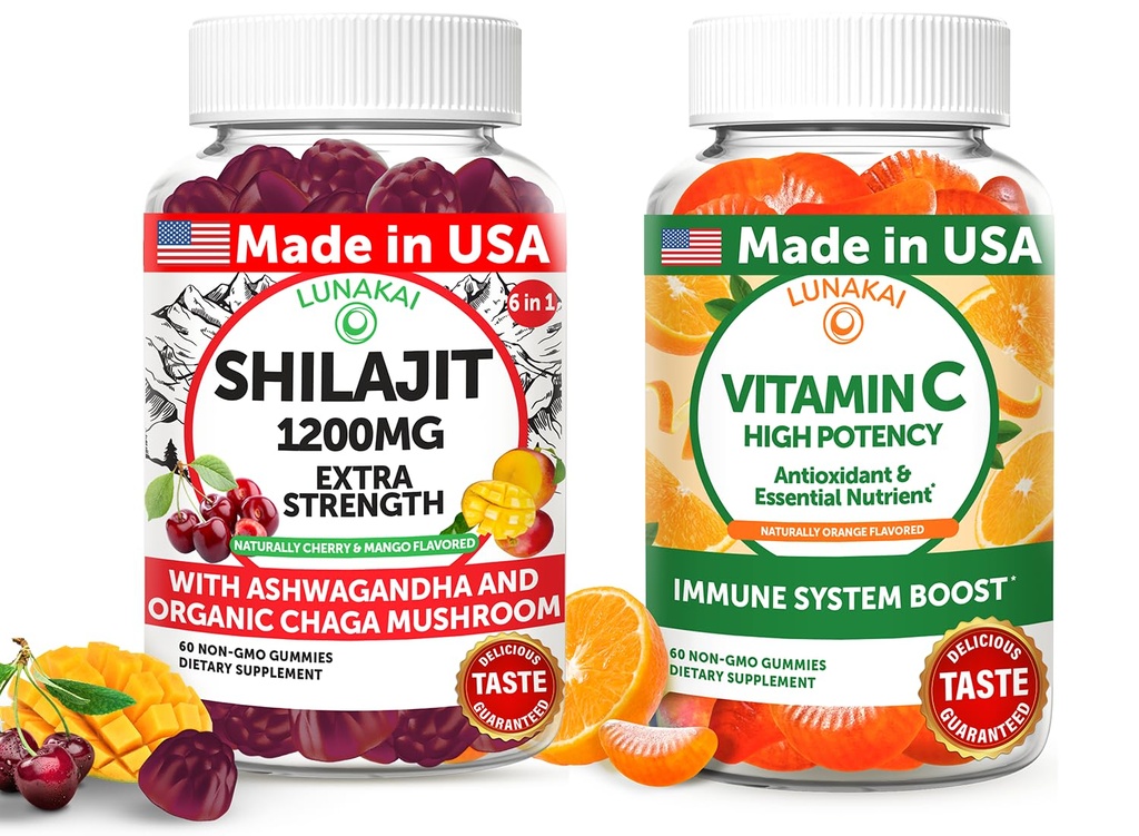 Lunakai 美国制造了Shilajit & Vitamin C 高发性胶囊 — 能源和免疫支持 — 非GMO和美味