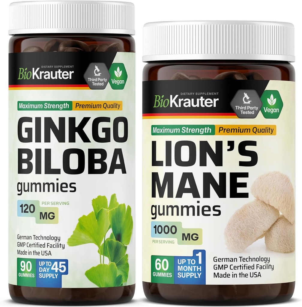 BIO KRAUTER Ginkgo Biloba 90 Gummys & Lion's Mane 60 Gummys (英语).