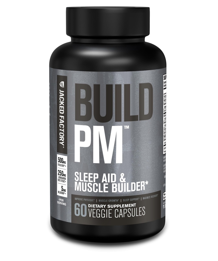 Jacked Factory Building PM Night Time Muscle Builder & Sleep Aid - 工作后恢复和睡眠支持补编 w/Vita Cherry Tart Cherry, Ashwagandha, & Melatonin - 60 天然蔬菜药