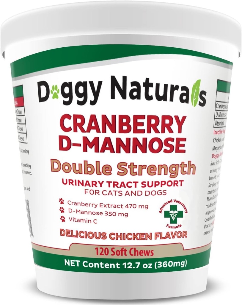 Cranberry D-Mannose for Dogs and Cats Uinary Tract Information 预防和消除UTI,布拉德感染肾脏支持 11.4 oz(双强软楚,120软楚)