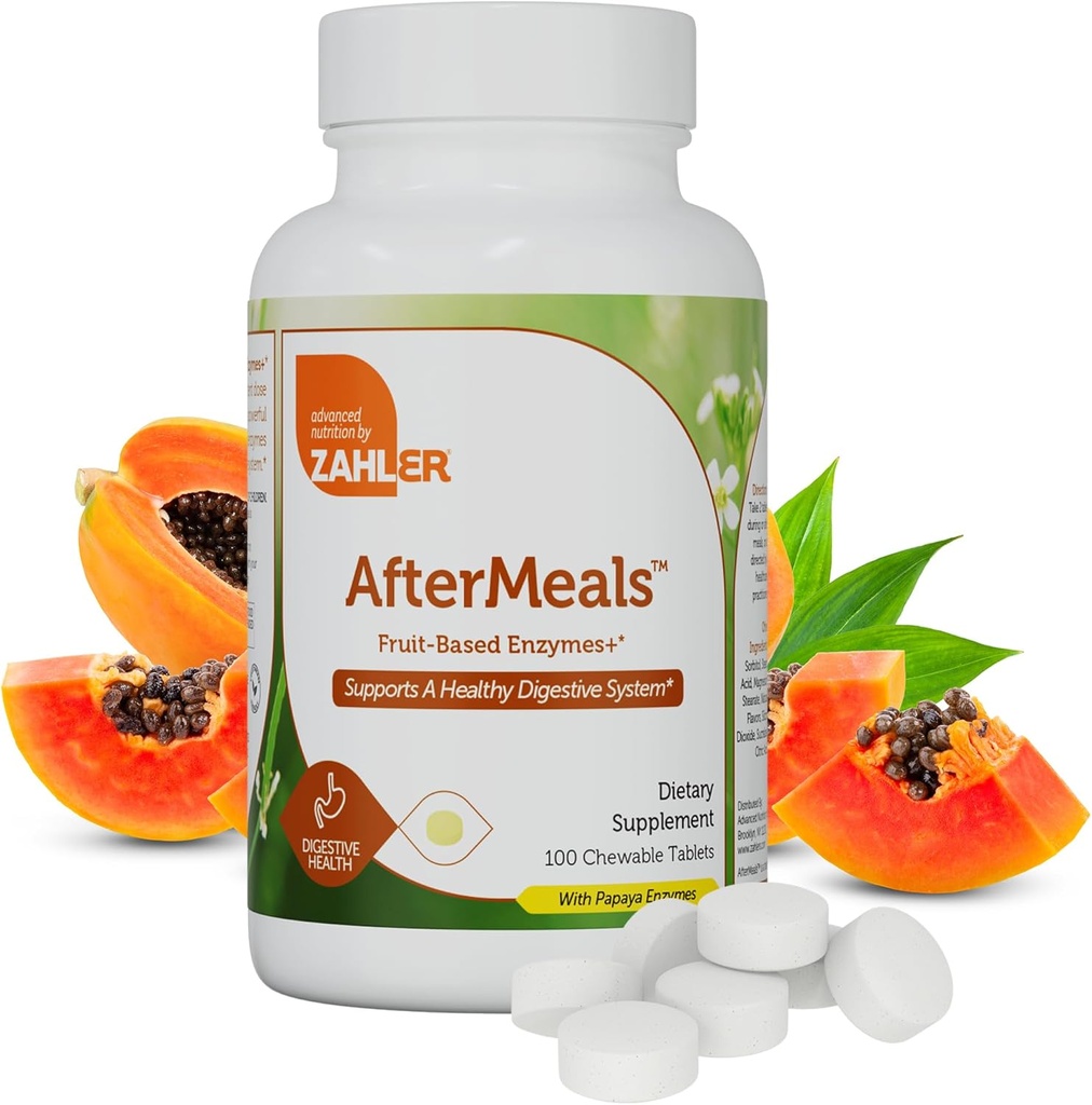 Zahler Aftermeals, Natural Antacid Chews, Papaya Enzyme Chewable Tables, 消化援助补编, 认证科舍尔, 100 Chewable Tables