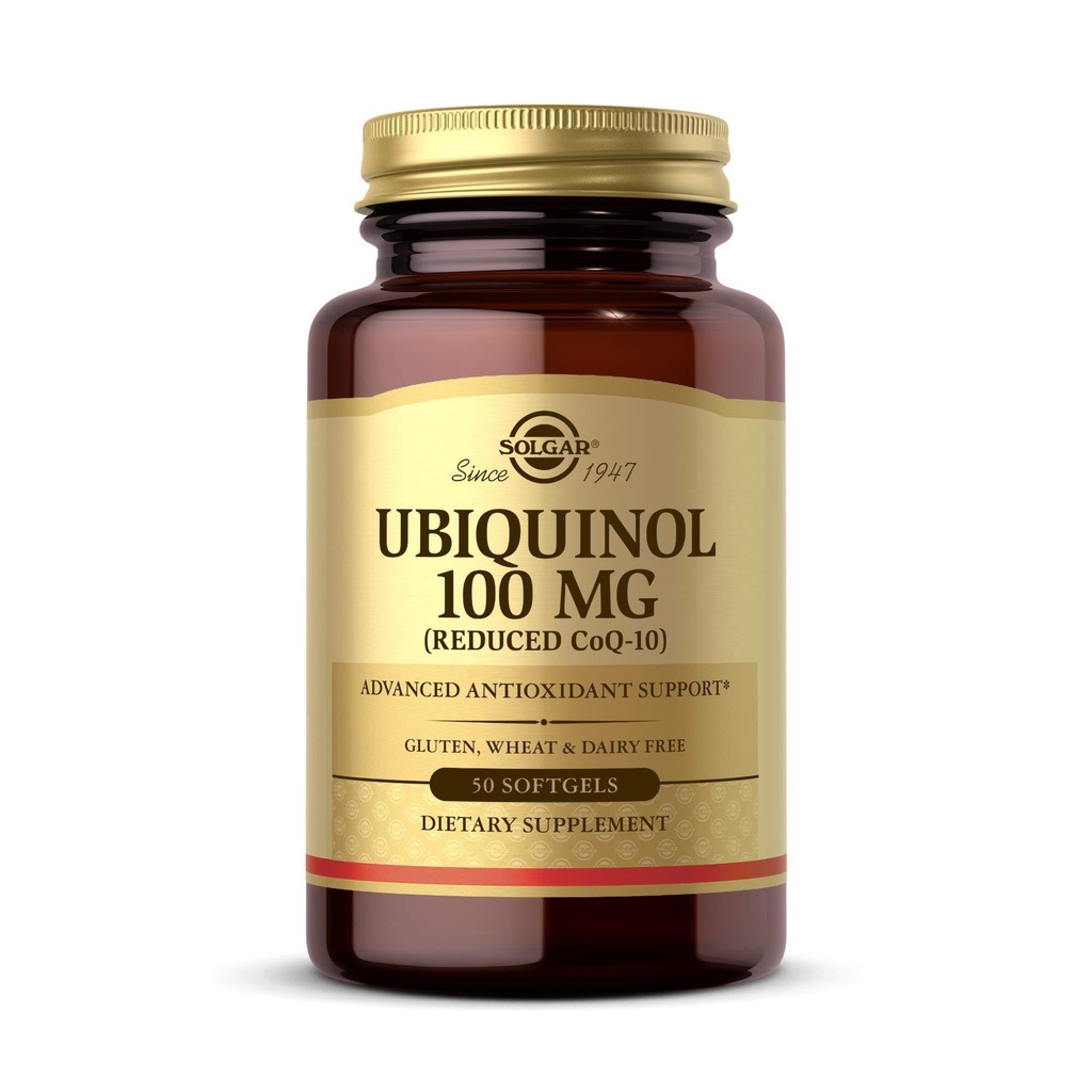 Solgar Ubiquinol 100 mg, 50 Softgels - 高级抗氧化剂支持 - 降低Coenzyme Q10(CoQ-10) - Gluten Free, 奶制品 Free - 50 services,标准包装