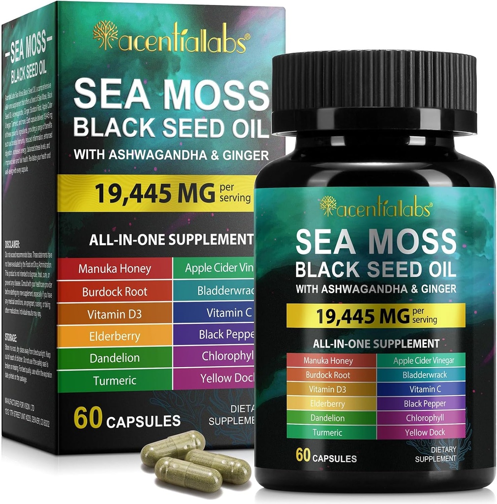 海摩斯黑籽油、海摩斯黑籽油 Ashwagandha 生姜盖 含维生素Bladderwrack、Burdock根和更多,60个盖