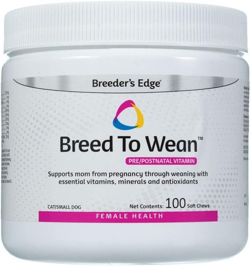 Breeder's Edge Breed to Wean, Prenatal and Postnatal Multivitamin for Dogs & Cats, Supports Pregnant & Nursing Moms, Supplement Provides Antioxidants, Vitamins & Minerals (100ct Small Dog & Cat)