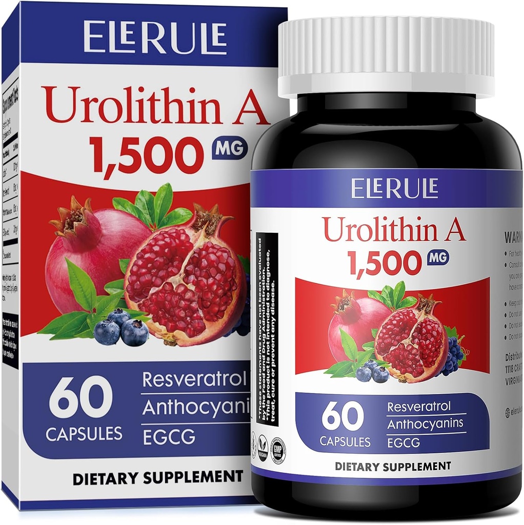 Urolithin A Supplement 1000 mg Plus Trans-Resveratrol, Anthocyanins, 绿茶,促进健康老龄化,支持手机和男女能源,60 Capsules-32