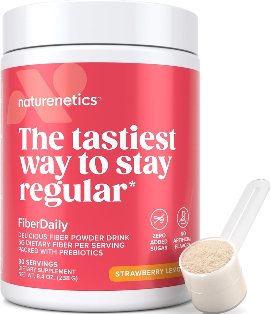 FiberDaily 美味的纤维粉 - 有机肽胡斯克,Agave Inulin & Sunfiber® Guar Grawberry Lemonade饮料,无糖,可溶性纤维,先生纤维补充剂,Vegan,1个月供应