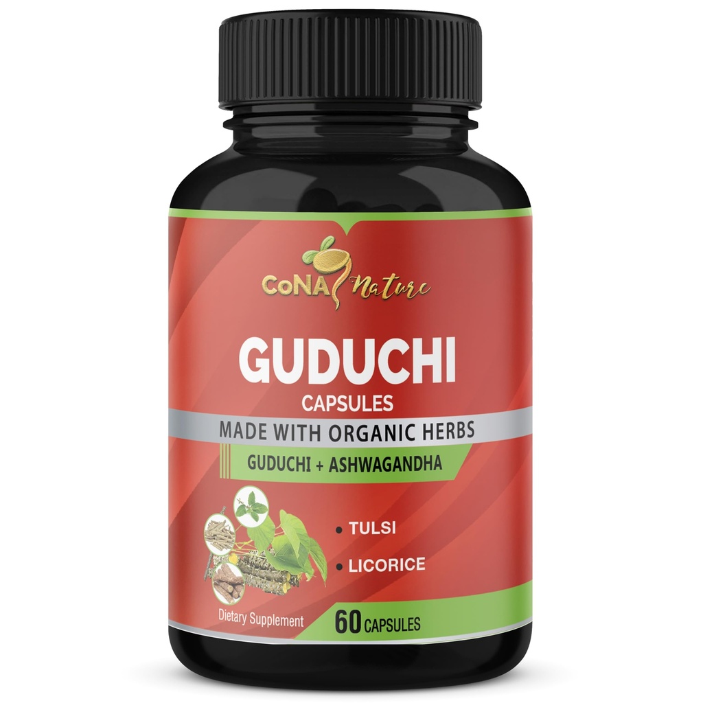 Giloy Guduchi 抽取 Capsules & Ashwagandha, Licorice, 圣巴西尔 | Immune 助推器