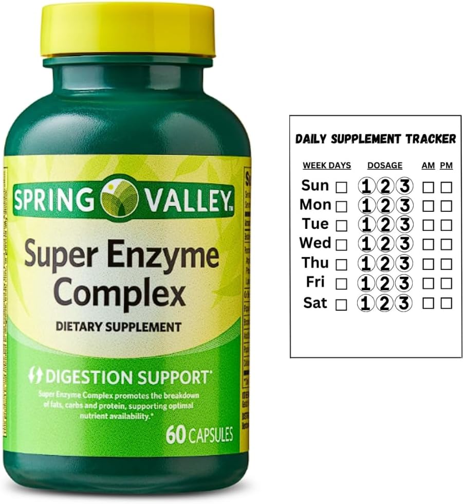 Spring Valley Super Ezyme 复杂饮食辅助 消化辅助 60 Capsules + Daily 补充 跟踪粘贴