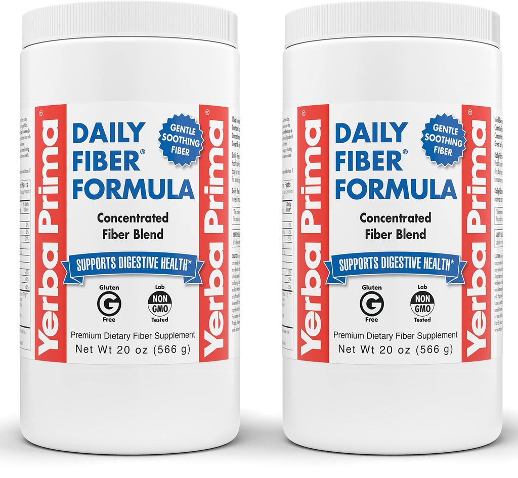 Yerba Prima Daily Fiber Formula - 20 oz粉(包2) - 无味,集中的溶液/溶液混合剂,Psyllium Seed Husks, Acacia Gum, Apple Fiber 补充剂 - 常规 Colon Cleanser