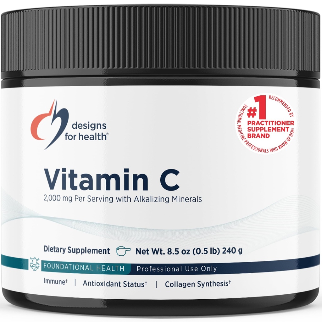 健康缓冲维生素C粉2000mg的设计 - 高剂量维生素C(Ascorbic Acid),与Alkalining Minerals 配以高剂量,在胃上温和-非GMO饮料混合(80 services / 240g)