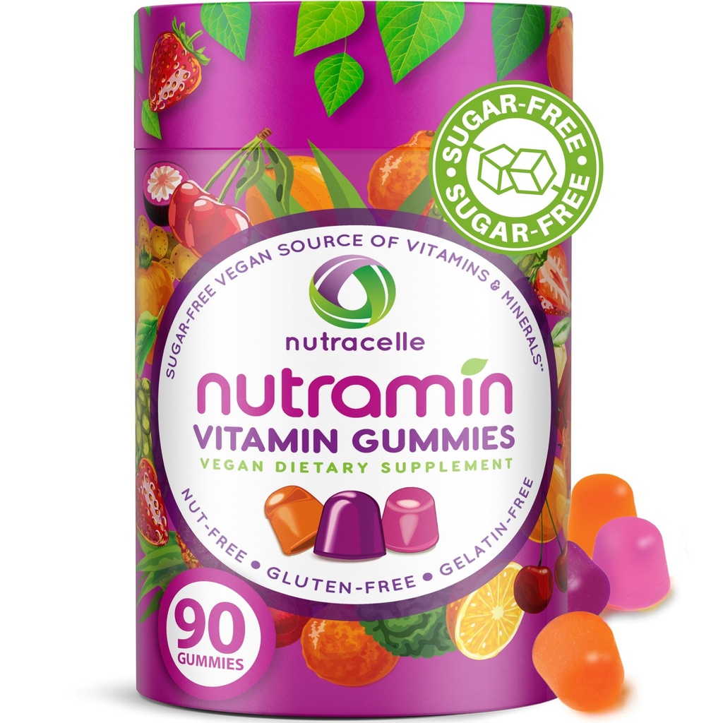 NUTRAMIN 日报 Vegan Keto 多维他明 Gummys 非GMO 天然维生素C, D + 锌 豁免,植物型,无糖型,无营养型,无胶型,生物素型,维生素A,B,B6型,B12型和超过90型,45天