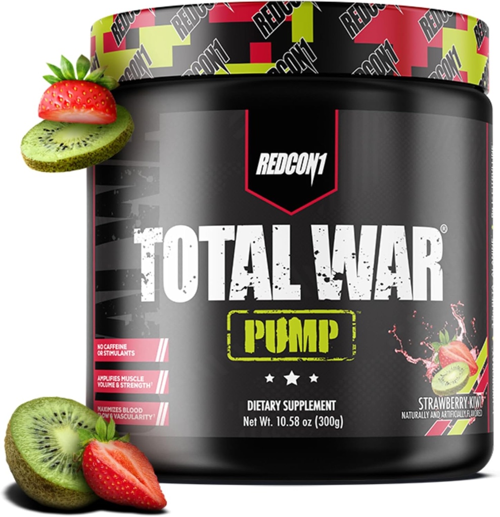 REDCON1 非兴奋剂和咖啡因 女性和男性免费工作前粉 - Total War Pump - 配L-Citrulline, Beta Alanine & More - 随时工作 - 草莓 Kiwi (10.58 oz)