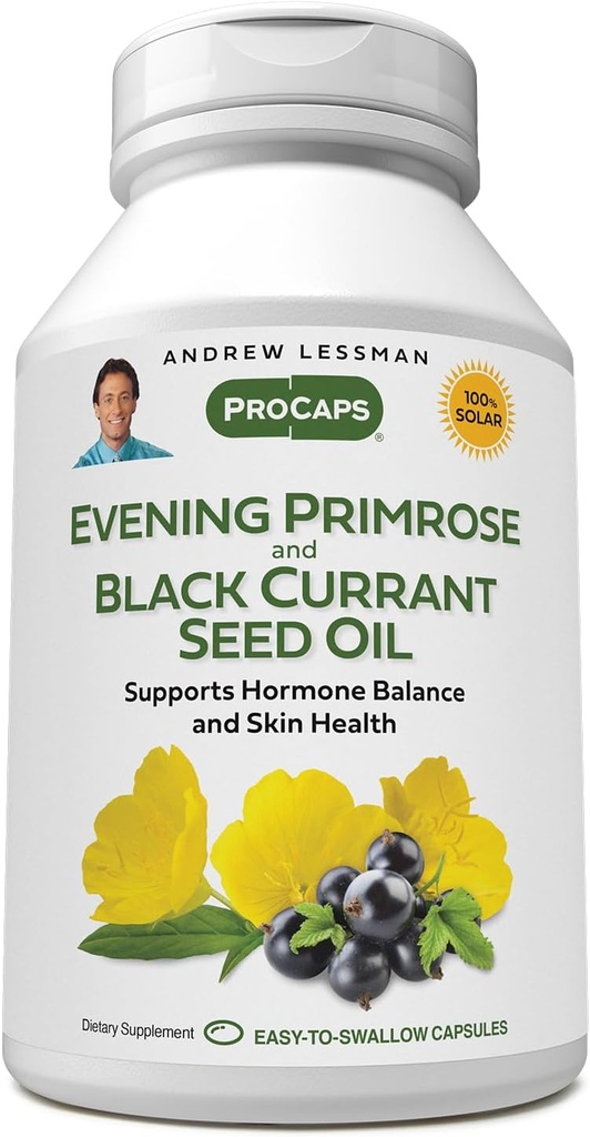 AndreW Lessman Evening Primrose and Black Currant Eil 360 Softgels - Soothes 生理不适和因月经循环而出现泥沙,有伽玛-利诺林奇,欧米伽-6脂肪酸,无添加剂
