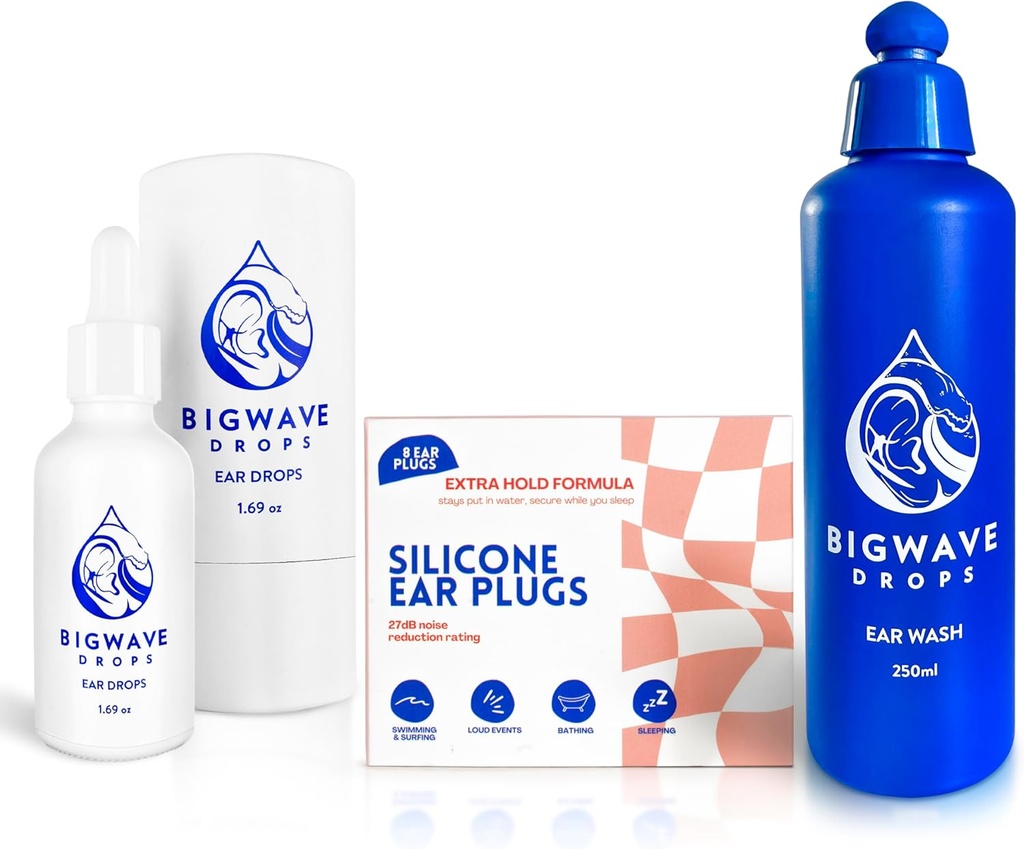 Ear Care Bundle - Includes Ear Drops, Ear Wash & Silicone Ear Plugs - for Swimmers, Athletes, Divers, Travelers - Ear Care Products for Men, Women, Kids & Adults - Best Swimmer Gift