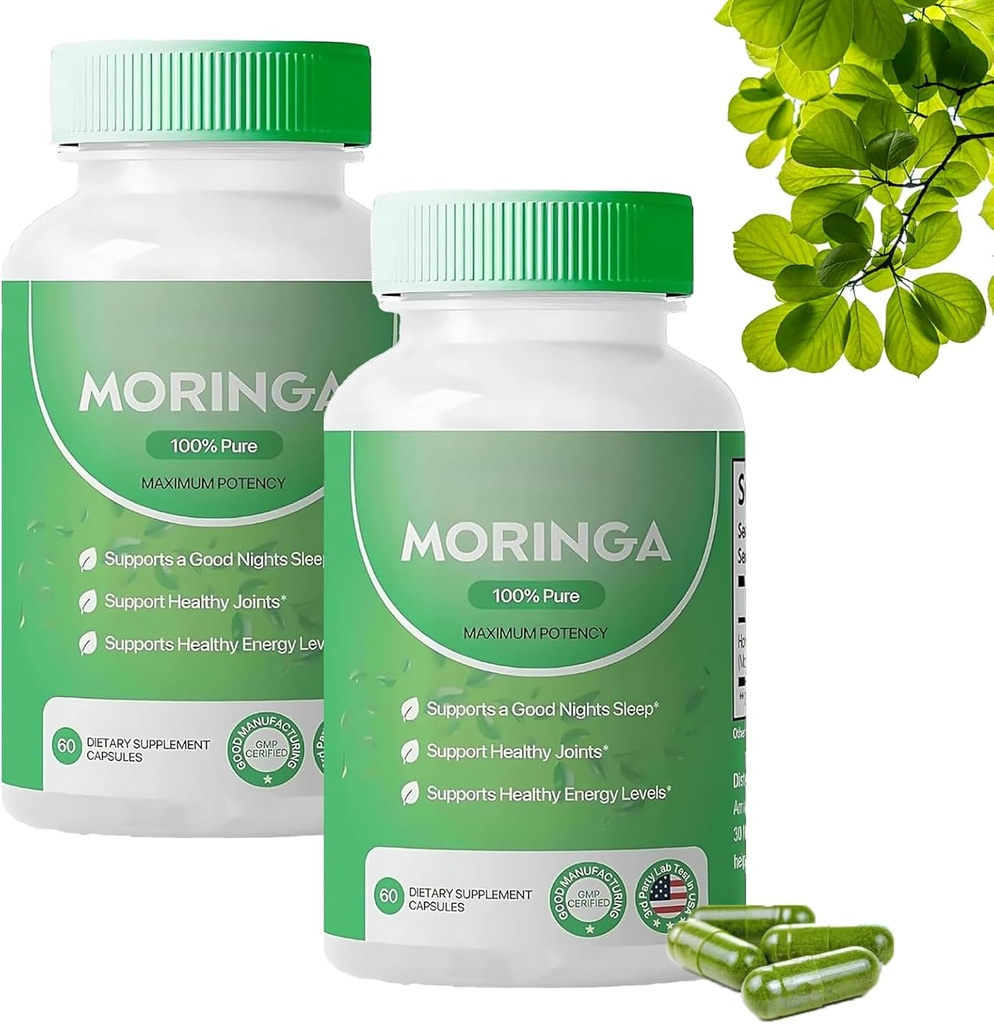 Moringa Capsules, Pure Moringa 粉末 Capsules - 800 mg of Nutrient-Rich Moringa - 促进能源, Gut well-Being (2PCS) (中文(简体) ).