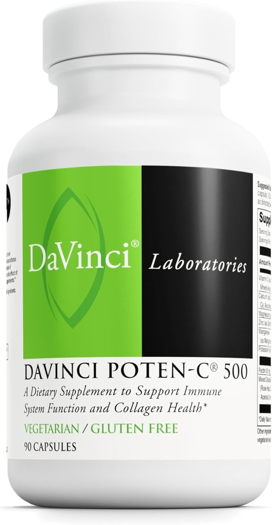 DAVINCI Labs Poten-C 500 - 支持免疫系统功能和凝胶保健的饮食补充* - 含有维生素C,钙,镁,钾,以及更多 - 蔬菜 - 无糖 - 90片