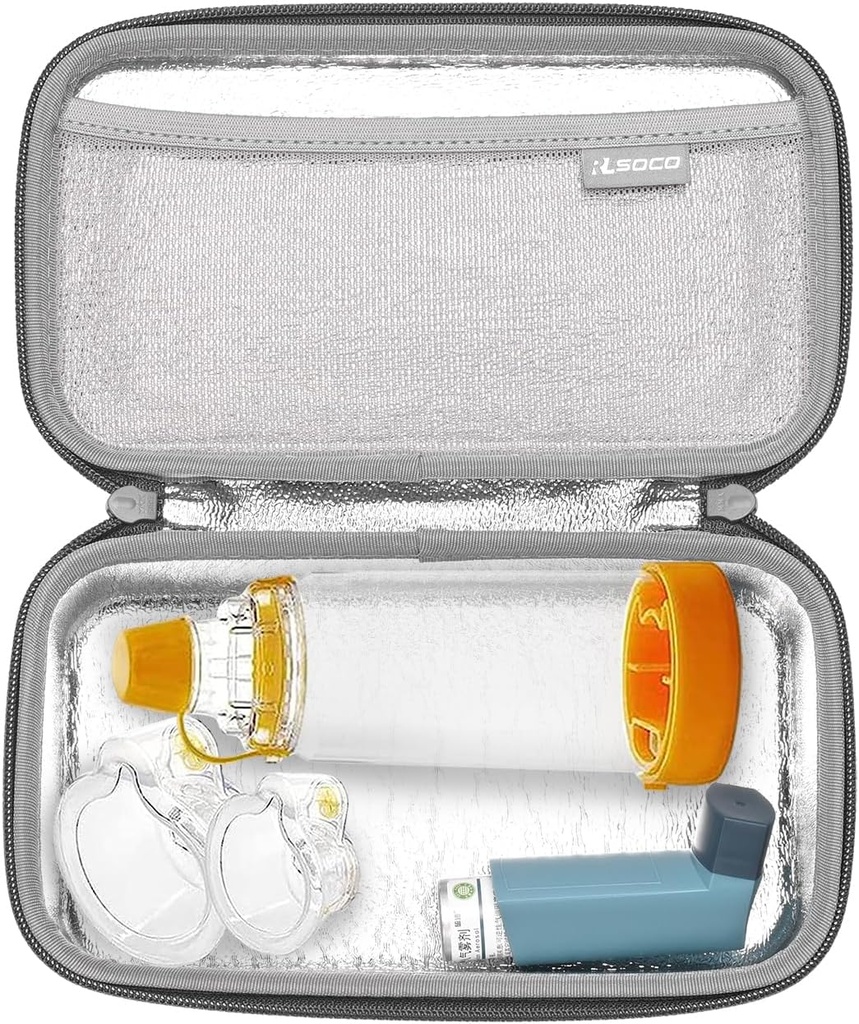 RLSOCO 儿童与成年人携带Asthma Inhaler案,设备、面具和其他附属物的Inhaler Spacer旅行案(仅案件)