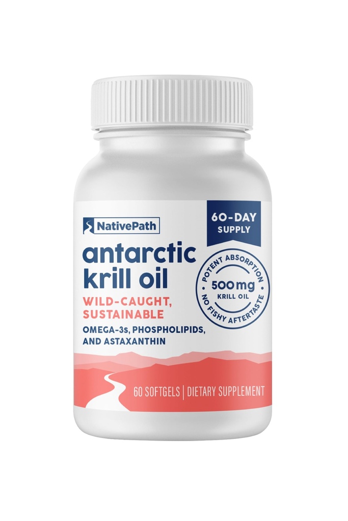 原生Path南极磷虾油 -- -- 野生-捕获 Omega 3 Krill Oil 500mg软胶,配有美国环保局、DHA和Astaxanthin -- -- 联合、心脏、大脑和豁免补充剂 -- -- 60厘米 -- -- 无鱼鱼味