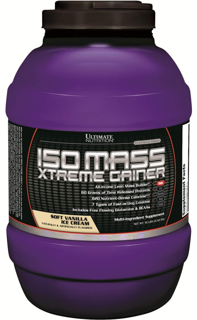 超营养 ISO Mass Xtreme Gainer,重增营养 蛋白质加克丁,60克蛋白质,Whei 隔膜蛋白质加克丁,10个LBS加30个服务 香草冰凝胶