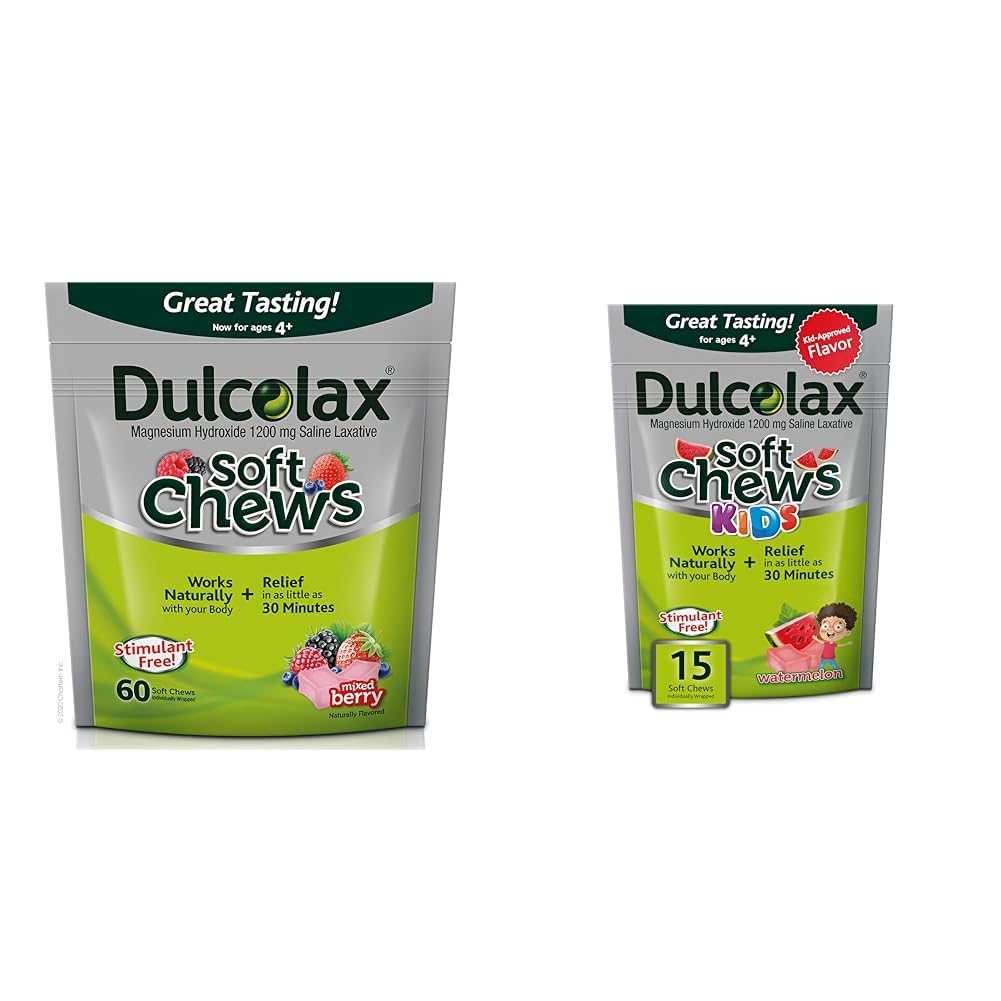Dulcolax 软 厨师 盐碱混合莓(60cmt) Gentle Contipation Relief & Kids 软 厨师 盐碱西瓜 Gentle 西瓜 盐碱救济,镁