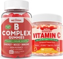 2 Pack 维生素B 复合体 含2000 mcg 甲基 B12, 甲基富拉特+ 1 Pack 全食维生素C Gummys