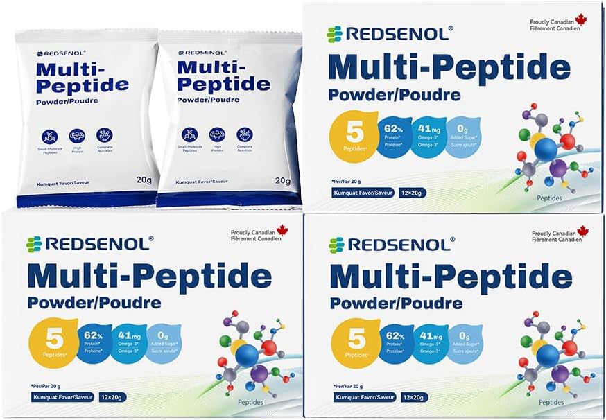 多肽粉,5种小分子蛋白质:大豆、奥瓦尔布明、威伊、海瓜和Shiitake Peptides 101% 吸收、62% 蛋白质、奥米加3和6,维生素和矿物(3盒)