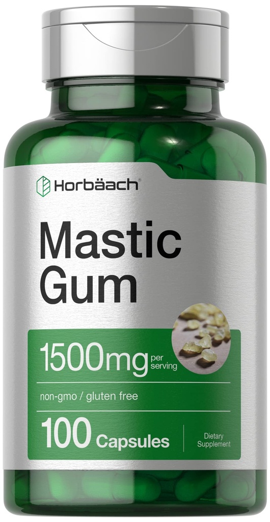 Horbäach Mastic Gum | 1500mg | 100 Capsules | Non-GMO & Gluten 免费补编