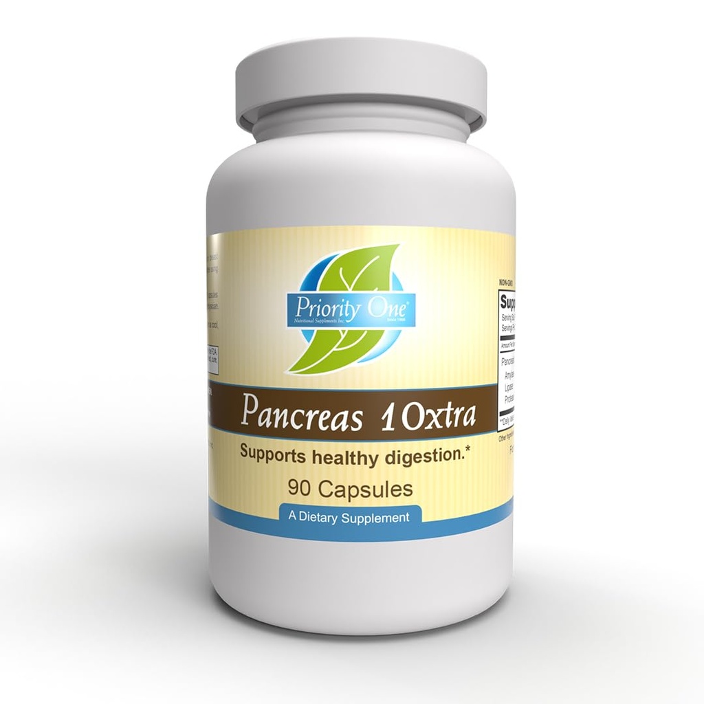 重点一维生素Pancreas 10xtra 90 Capsules - Pancreatic酶氨基酶,唇酸酶,以及蛋白质自然支持健康消化。